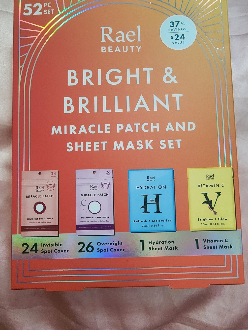 Rare Beauty Bright & Brilliant Mask and Patch Set - Orange Gradient Packaging